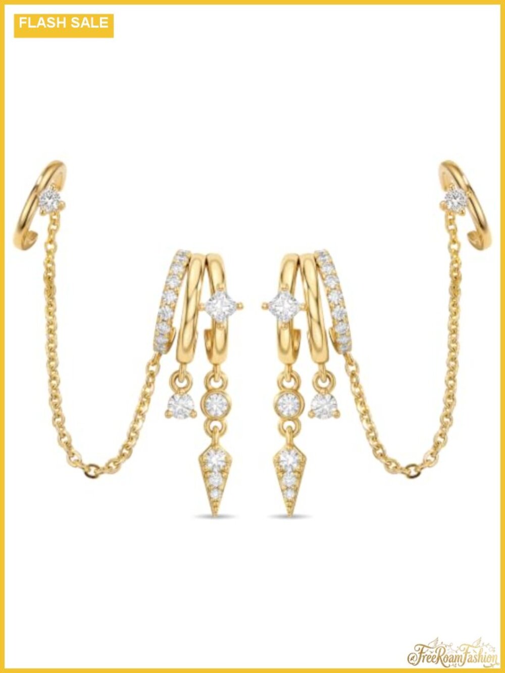 Huggie Stacked Earrings Gold Plated Brass CZ Drop Dangle Statement Jewelry